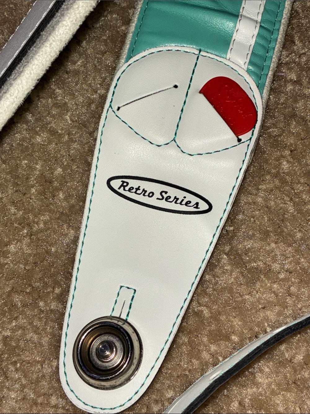 Right On! Retro Series Mint Green/Blue and White Guitar Strap Made in Spain - Picture 3 of 3